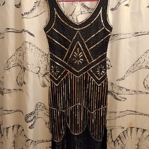 Rorox 1920s flapper dress, size M, black and gold